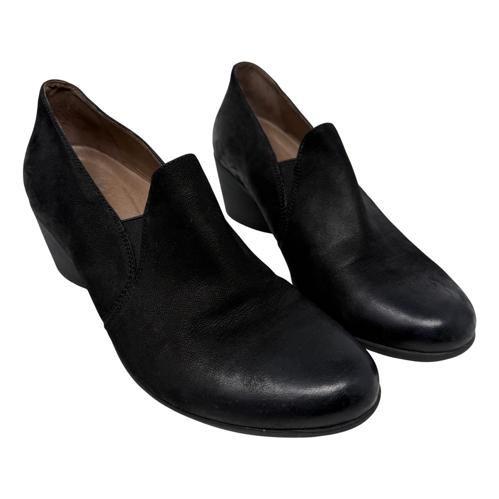 Dansko Leather Heeled Booties Womens 42 Black Excellent Block Heel Slip On